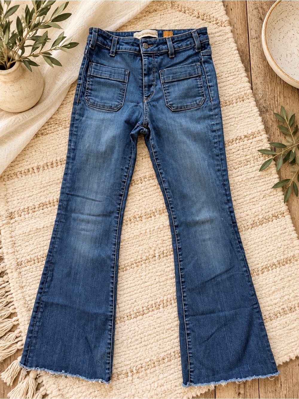 Pilcro and the Letterpress Flare Jeans Size 27P Raw Hem